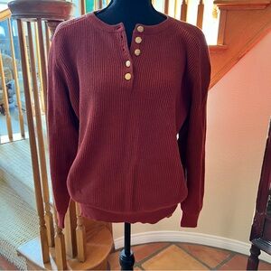 Fou Paris Ribbed Knit Henley Sweater Burgundy Size M